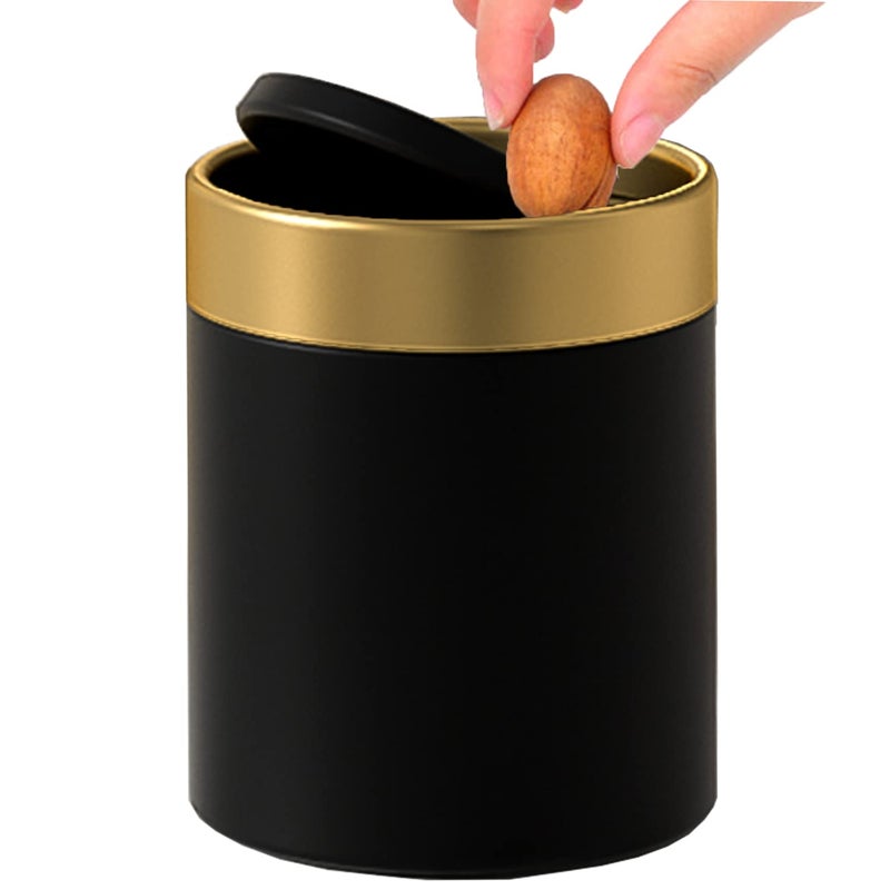 JILLICK Mini Trash Can with Lid, Metal Small Tiny Mini Trash Bin Can, Mini Countertop Trash Cans for Desk Car Office Kitchen, Swing Top Trash Bin 1.5 L/0.40 Gal (Black) - Image 1